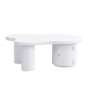 Asymmetrischer Couchtisch mit Stauraum, für Wohnzimmer und Büros, 100 x 60 x 37 cm, Weiß