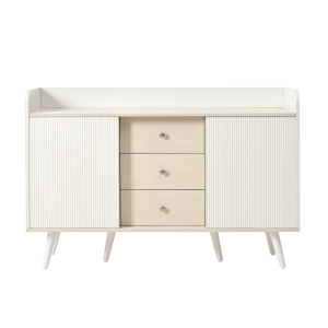 Credenza con 3 cassetti, ante scorrevoli a righe, 117,5x39,5x79 cm, Bianco