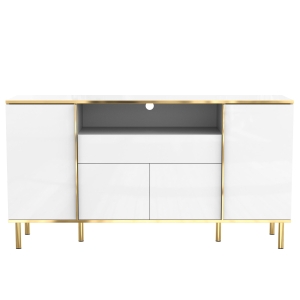 Buffet avec éclairage LED, 4 portes, 1 tiroir, 150x40x80 cm, Blanc
