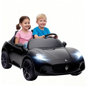 AIYAPLAY Maserati Elektroauto für Kinder, 2-Sitzer, 12V Batteriebetrieb, Fernbedienung, LED-Lichter, Musikfunktion, Schwarz