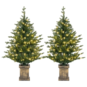 HOMCOM Set of Two Artificial 4ft Christmas Trees, with Lights - Green