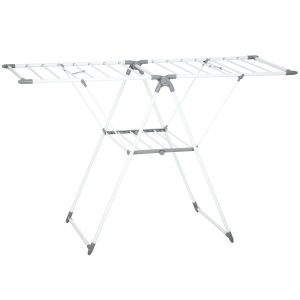 HOMCOM Wasrek 156,5 cm drooglengte Opvouwbaar staand droogrek met 2 niveaus, verstelbare vleugels, vleugelwasrek, Wit