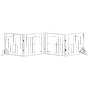 PawHut Foldable Dog Gate with 4 Panels and Triangular Feet, 280x70 cm, White