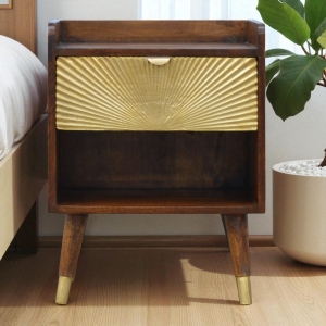 Solid Mango Wood Bedside Table with Spacious Drawer and Single Shelf, Desk with Space-Saving Storage, 35L x 45W x 58H cm, Brown
