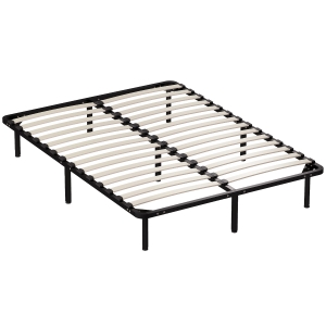 HOMCOM Estrutura de Cama 140x190 cm Cama de Casal em Madeira Maciça com Estrado de Ripas e Pés Espaço de Arrumação Por Baixo Preto