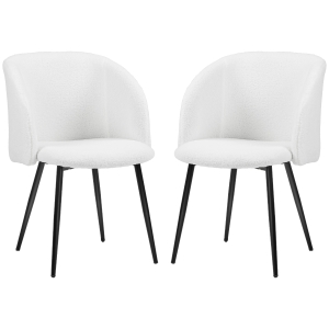HOMCOM Conjunto de 2 Cadeiras de Sala de Jantar com Encosto em Tecido Efeito Lã Bouclê Pernas em Aço 55x62x80 cm Branco Preto