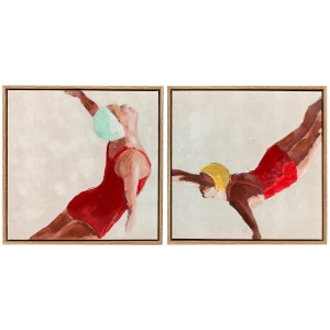 HOMCOM Pinturas em Tela de Figuras Dinâmicas à Mão 40x40 cm 2 Peças Pinturas de Arte de Parede Emolduradas Decoração Moderna Vermelho