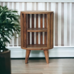 Ariella Solid Mango Wood Bedside Table with 2 Open Shelves, Desk with Hand‑Finished Minimalist Scandi‑Style Legs, 26L x 36W x 55H cm, Brown