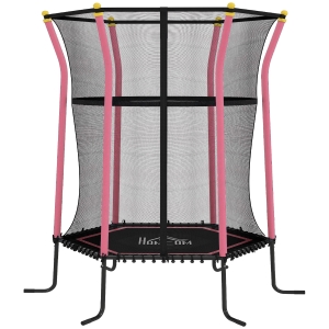 HOMCOM Tappeto Elastico per Bambini con Ingresso a Cerniera e Pali Imbottiti, in Acciaio, PP e EPE, Ø163.5x190 cm, Rosa