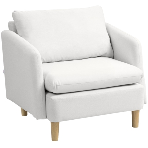 HOMCOM Fotoliu Modern pentru Living din Țesătură cu Șezut Larg și Gros, Crem