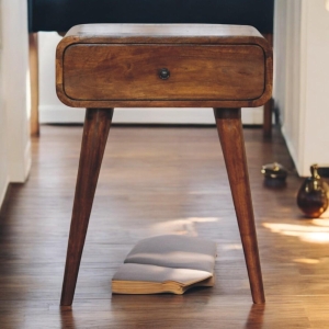 Solid Wood Avora Bedside Table with Drawer and Nordic Legs, Durable Hand‑Finished Desk for Bedroom, 35L x 45W x 57H cm, Brown