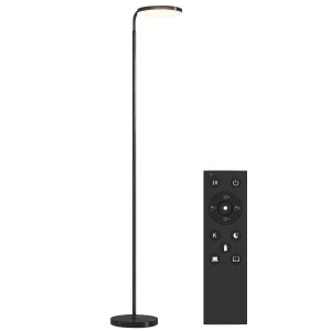 HOMCOM Candeeiro de Pé Led Lampadaire de Pé com Intensidade Variável Cabeça Rotativa 350° Telecomando Magnético 41x25x177cm Preto