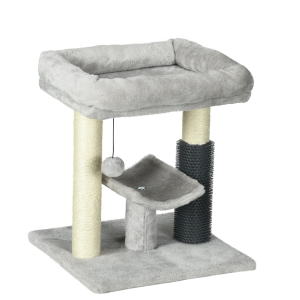 PawHut Albero Tiragraffi con Lettino, Piattaforma, Spazzola e Palo in Sisal, 40x40x48 cm, Grigio