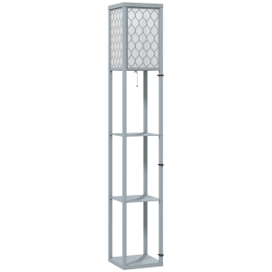 HOMCOM Candeeiro com Prateleiras Candeeiro de Pé para Sala 3 Níveis Interruptor de Puxar 26x26x160 cm Cinza e Branco