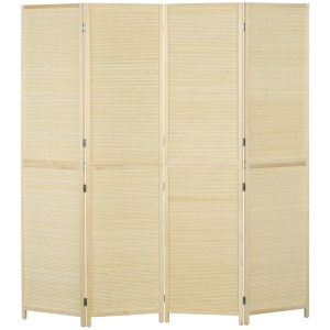 HOMCOM Biombo em Madeira de Bambu 4 Painéis 180x180 cm Separador de Ambientes Divisória Dobrável Natural
