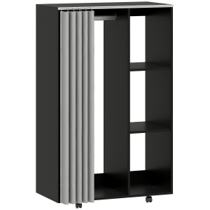 HOMCOM Armário Roupeiro Móvel 4 Rodízios com Varão para Roupas e Prateleiras Abertas 80x40x128 cm Preto