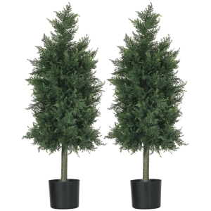 HOMCOM Conjunto de 2 Plantas Artificiais Cedro com Vaso Altura 90 cm Conífera 38x12,5x90 cm