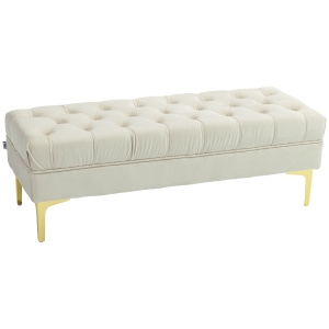 HOMCOM Banco Banqueta Capitonê Final de Cama Estilo Clássico Chique 118x45x42 cm Pés em Metal Dourado Veludo Bege