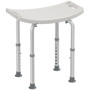 HOMCOM Height Adjustable Bath Stool, Aluminium Shower Stool with Non-Slip Pads for Elderly, Disabled, Seniors, Pregnant, White