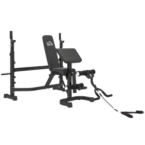 HOMCOM Banco de Musculación Multifuncional Banco de Pesas con Respaldo Inclinable y Soporte de Barras Altura Ajustable para Entrenamiento Cuerpo Completo Ginmasio Carga 300 kg 187x140x117-136 cm Negro
