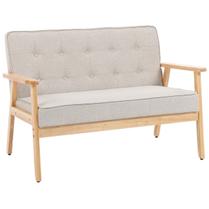 HOMCOM Sofá de 2 Plazas Tapizado en Lino Sintético Sofá Nórdico con Patas y Reposabrazos de Madera 113x67x78 cm Beige