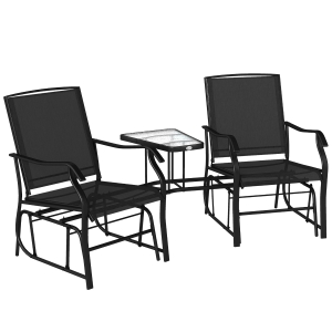 Outsunny Gliding Jack and Jill Seat, with Glass-Top Table - Black
