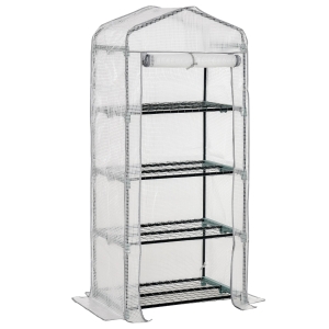 Outsunny Foliekas, kweekkas, mini-kas, plantenhuis, kweekbed, 4 Regalfächer, 70 x 50 x 160 cm, Weiß