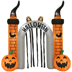 Outsunny Aufblasbarer Halloween-Torbogen, Kürbis-Design, LEDs, Heringe, Polyester