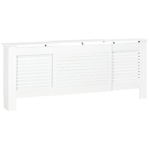 HOMCOM MDF Extendable Radiator Cover Cabinet Shelving Home Office Slatted Design White 139-208.5L x 20.5W x 82.5H cm