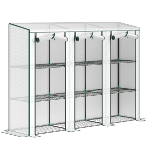 Outsunny Serra da giardino con ripiani a 3 livelli serra da balcone 3 porte avvolgibili con cerniera 215 x 46 x 151 cm bianco