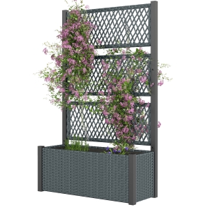 Outsunny Jardinière avec treillage en rotin Jardinière extérieure grande pour plantes grimpantes Pot avec housse Gris foncé