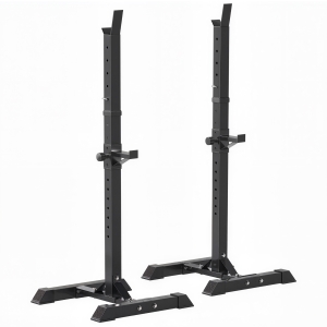 HOMCOM Soporte Barras Pesas de Acero con Altura Ajustable en 12 Niveles Carga Máx. 150 kg 50x49x124-154 cm Negro