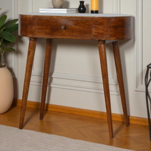 Albion Solid Mango Wood Console Table with Drawer and Stain-Based Finish, Handcrafted Desk for Bedroom, 40L x 80W x 78H cm, Brown
