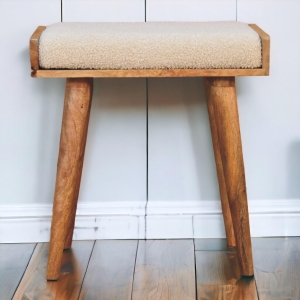 Solid Mango Wood Tray-Style Footstool with High-Resilience Cushioning, Upholstered Seat with Scandi Legs, 35L x 50W x 52H cm, Brown