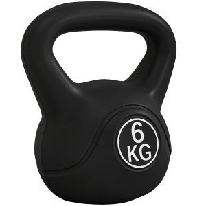 HOMCOM Pesa Rusa de 6 kg Kettlebell Relleno de Arena con Mango Ancho Antideslizante para Entrenamiento 20x13x22 cm Negro
