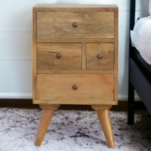 Solid Wood Wall-Mounted Rounded Bedside Table with Drawer, Nordic-Inspired Minimalist Design, Desk for Bedroom, 30L x 36W x 60H cm, Brown