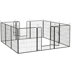 PawHut Parque para cachorros 12 piezas recinto plegable con 2 puertas 12 paneles de acero de 80x100 cm cada uno Gris