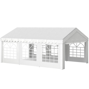 Outsunny Carpa para Fiesta Cochera Gazebo 6x4m Pergola Cenador Pabellón 4 Paneles Laterales Ventanas Anti-UV para Eventos Bodas Acero PE Blanco