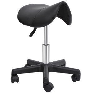 HOMCOM Tabouret à roulettes, tabouret de massage avec hauteur réglable 43-55 cm et selle ergonomique, chaise de travail à roulettes pivotant 360°, pour salon de massage, tatouage, clinique, spa, noir