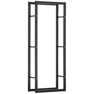 HOMCOM Soporte para Leña de Metal Estante de Leña Leñero de Exterior para Interior y Exterior Carga 100 kg 60x25x150 cm Negro