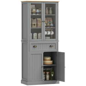HOMCOM 180cm Tall Kitchen Pantry Cupboard, Freestanding Storage Cabinet with 5 Tier, Adjustable Shelves,  Drawer, Grey