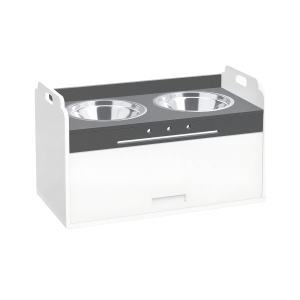 PawHut Comedero elevado con armario de almacenamiento, 2 cuencos con anillos antideslizantes, 60 x 30 x 35,5 cm, blanco