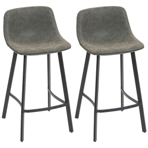 HOMCOM Bar Stools Set of 2, PU Leather Dining Stools with Backrest, Footrest, for Kitchen, Counter, Breakfast Bar, Grey