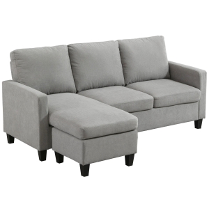 Narożnik HOMCOM z odwracalnym szezlongiem, sofa 3-osobowa w kształcie L, tapicerowana narożna sofa do salonu, sypialni, jasnoszary, 197 x 139 x 91 cm
