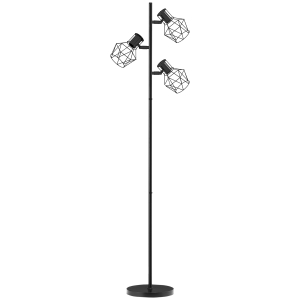HOMCOM Lampă de Podea cu 3 Lumini Reglabile și Întrerupător cu Buton, Lampă Modernă din Metal, 41x28x169 cm, Negru