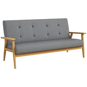HOMCOM 2-osobowa sofa dwuosobowa sofa z tkaniny sofa dla dwóch osób tapicerka loveseat kompaktowy deisgn len drewno kauczukowe szary 115 x 66,5 x 73 cm