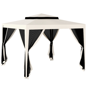 Outsunny Gazebo da Giardino 3x3 m con Zanzariera, Doppio Tetto e 8 Fori, in Acciaio e Poliestere Bianco Crema