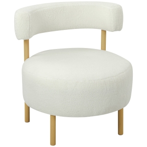 HOMCOM Fauteuil Loungefauteuil Relaxfauteuil met Sherpa-Fleece, metalen poten met houtlook gestoffeerde fauteuil 67 x 67 x 71 cm Cremeweiß