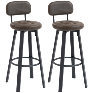 HOMCOM Conjunto de 2 Bancos de Bar Bancos Altos de Cozinha Giratórios Estofados em PU com Apoio para os Pés 35,5x43,5x98 cm Castanho Escuro