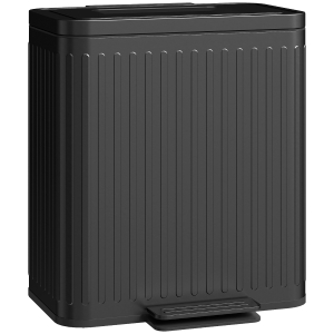 HOMCOM Lixeira de cozinha, 2 x 20 L compartimentos, separação eficiente de resíduos, pedal, plástico, metal, preto